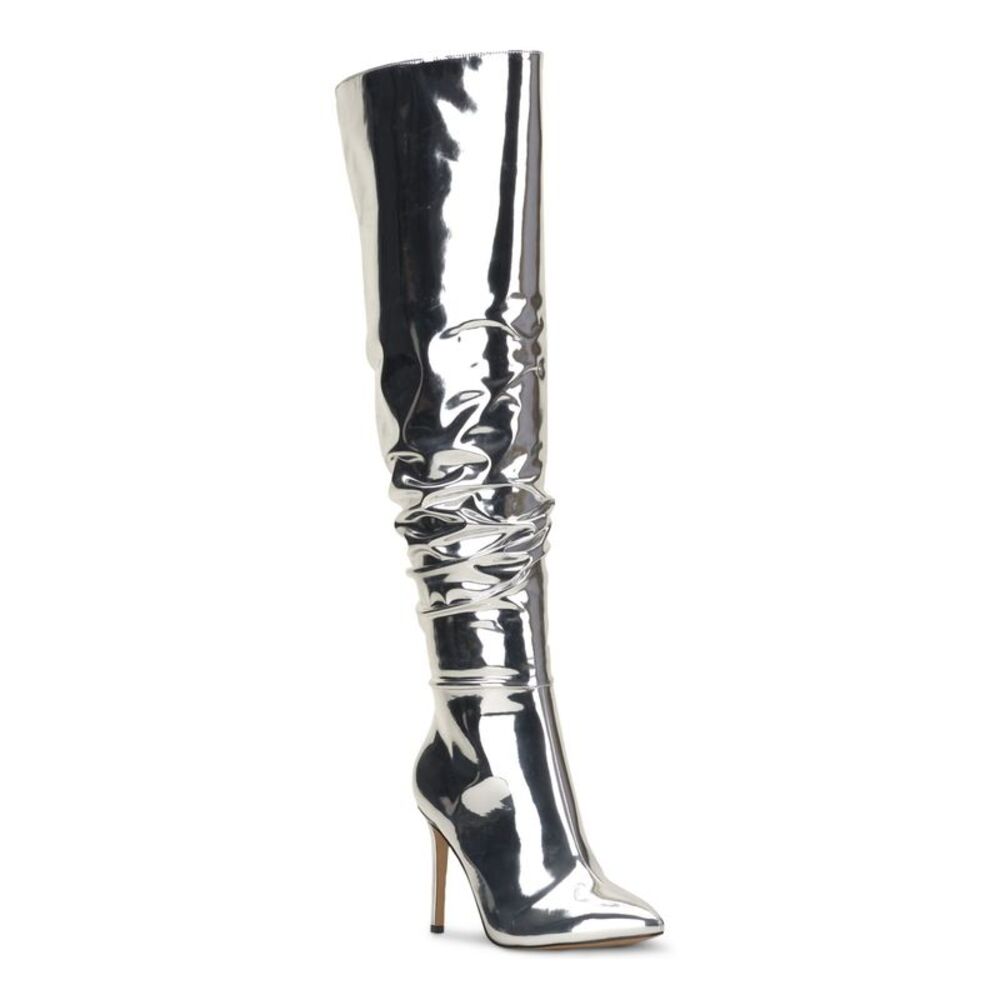 INC Womens Silver Slouch Iyonna Pointed Toe Stiletto Zip-Up Heeled Boots 6 M